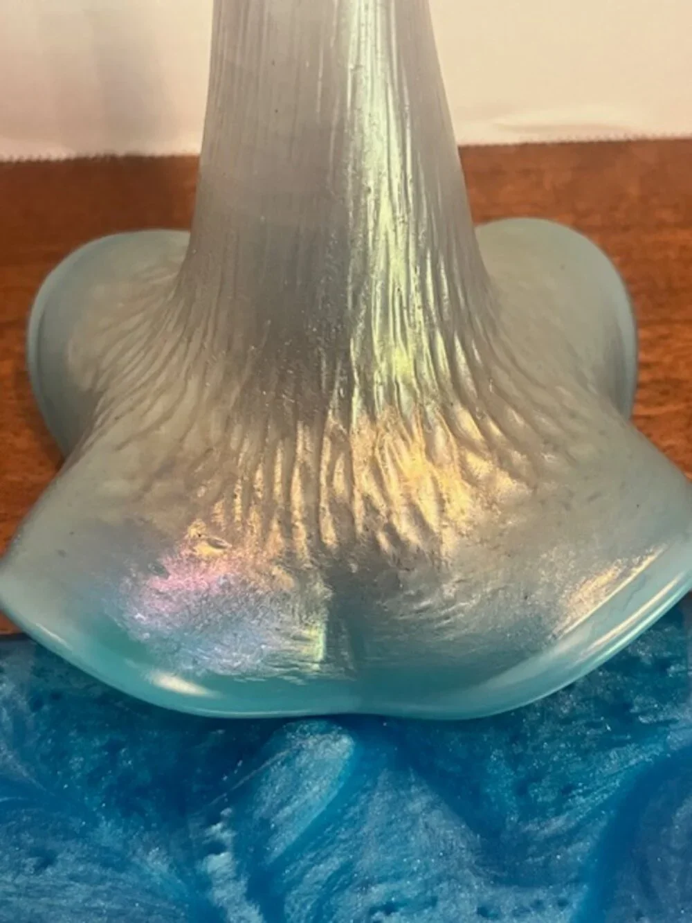 Kralik Martele Blue Ruffle Edge Iridescent Vase Bohemian Art Glass Vintage